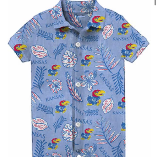 Wes and Willy Kansas Jayhawks Baby ROYAL Vintage Floral Polo Romper - 42150972