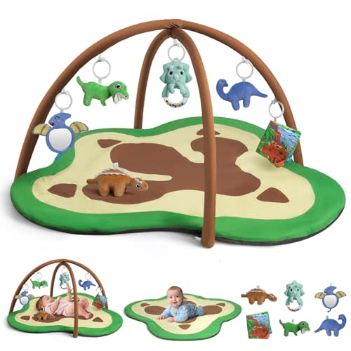 bopopo Baby Gym Play Mat, Oversize Dinosaur Claws Shaped Tummy Time Mat with 6 Detachable Baby Activity Toys, Baby Play Mat Promote Motor Skills & Sensory Development, Newborn Infant Essentials Gift