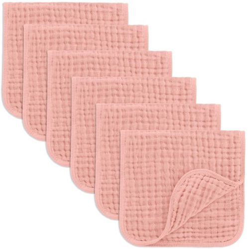 Comfy Cubs Muslin Burp Cloths 20" x 10", Pack of 6 - Large, 6-Layer, Soft Ultra Absorbent 100% Cotton - Bold Blush