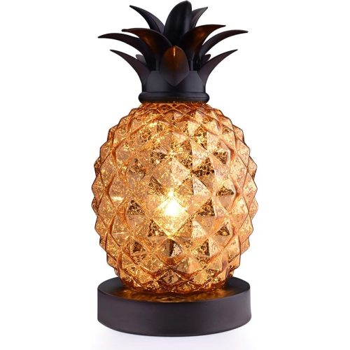 Mercury Glass Pineapple Lamp, Golden Glass Table Lamp for Bedroom, Dresser, Living Room, Office, Bookstore, Kids Room, Coffee Table, Festival Decor (Gold)