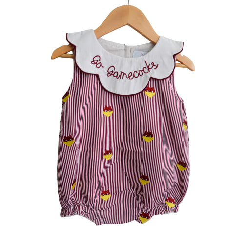 GO GAMECOCKS garnet red stripe Embroidery Collar Girl Bubble S Carolina | Smock and Key