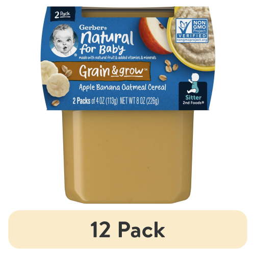 (12 pack) Gerber 2nd Foods Baby Food, Apple Banana with Oatmeal, 4 oz Tubs (2 Pack)