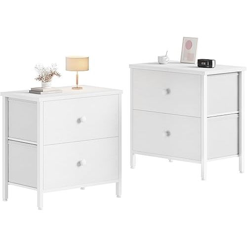 BOLUO White Nightstands Set of 2, 2 Drawer Dresser for Bedroom Night Stand Small Dresser End Table with Drawers Modern