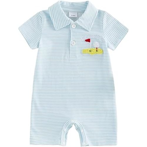 Kavousa Newborn Baby Boy Golf Outfit Short sleeve Collared Romper Jumpsuit Infant Summer Clothes (Sky Blue, 0-3 Months)