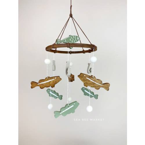 Bass Fishing Crib Mobile - Freshwater Fishing Nursery - Largemouth Bass, Fishing Hooks, Lures Decor - Fishing baby shower