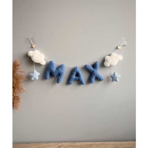 Wall name decor,name garland, Boucle clouds garland, moon nursery decor clouds garland