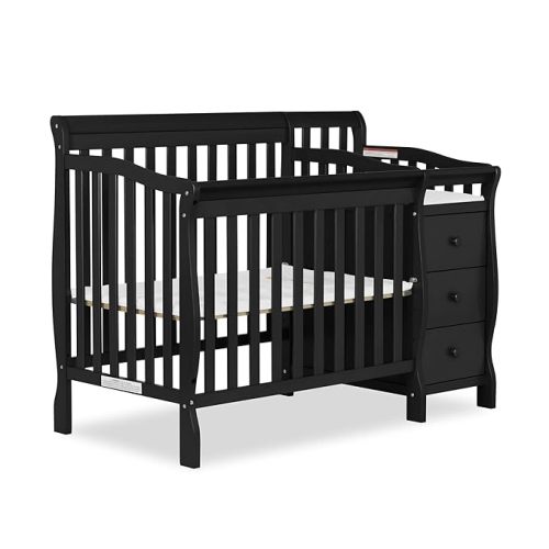 Jayden 4-in-1 Mini Convertible Crib And Changer in Black, Greenguard Gold Certified, Non-Toxic Finish, New Zealand Pinewood, 1" Mattress Pad