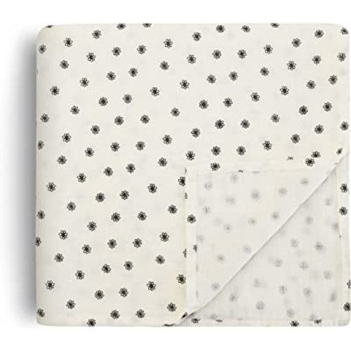 mushie Muslin Baby Swaddle Blanket | 100% Organic Cotton (Black Daisy)