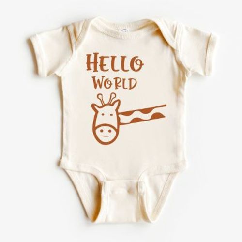 The Juniper Shop Hello World Giraffe Baby Bodysuit - Nb - Natural