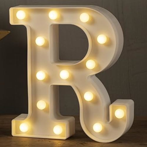 HXWEIYE LED Marquee Letters Lights Sign R, 26 Alphabet Light Up Letters and Number 0-9 Number Warm White Led Letters for Bar Party Birthday Home Wedding Décor