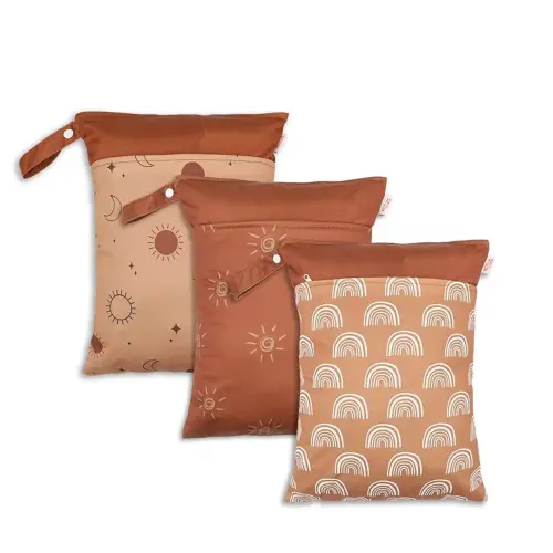 Wet Dry Bags for Baby Cloth Diapers - Waterproof Reusable Washable Travel Bags, Gym Bag, Pool, Daycare Soiled Baby Items Yoga Gym Bag for Swimsuits & Wet Clothes 3pcs/set (Sun)