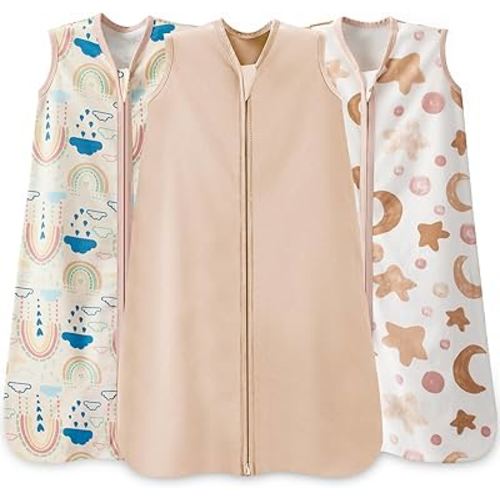 Baby Sleep Sack 0-6 Months,100% Cotton TOG 0.5 Wearable Blanket for Newborn and Infant, 3 Pack 2-Way Zipper Lightweight Sleeping Bags for Toddler