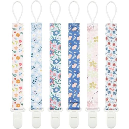 Floral Pacifier Clips, 6 Pack Pacifier Holder Clips for Boys and Girls Fits for Most Pacifiers Brands, Teether Toys and Gift (Flower)