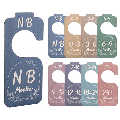 8pcs Baby Clothes Dividers, Wooden Baby Wardrobe Dividers Double-Sided Baby Closet Dividers Multi-Color Infant Clothes Organizer Dividers Nursery Hanger Dividers from Newborn to Toddler