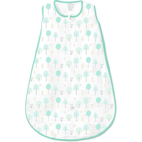 SwaddleDesigns Baby Sleep Sack 0-6 months, Cotton Muslin Wearable Blanket with 2-way Zipper, Non-Weighted Sleeping Sack for Safer Sleep, SeaCrystal Woodland, Small