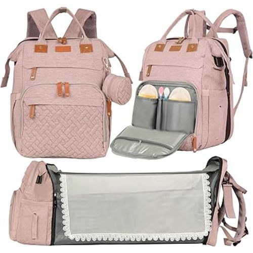 large diaper bag backpack,baby bag with changing station for Boys Girls,Multifunctional Diaper Bag,Mommy Bag With USB Charging Port(Pink)
