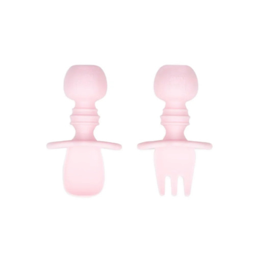 Chewtensils Silicone Baby Spoon and Fork Set – Pink | Bumkins Baby