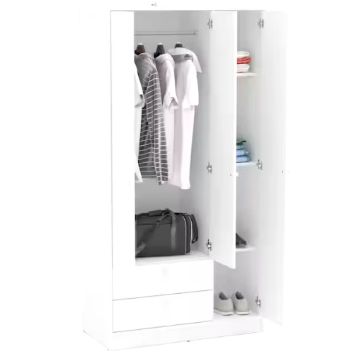 Cambridge White Armoire with 3 Doors and 2 Drawers, Color:White