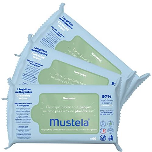 Mustela Baby Cleansing Wipes with Natural Avocado - For Face, Body & Diaper Area - Made with Compostable & Plastic Free Fibers - Lightly Scented - 20 or 60 ct. - 1, 3 or 6-Pack - 20 Count (Pack of 3)
