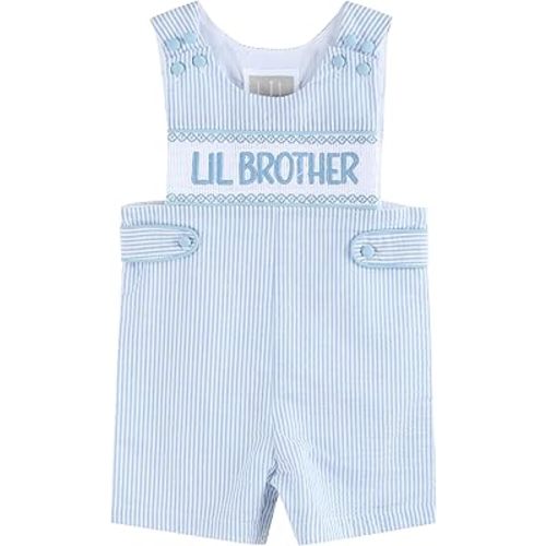Light Blue Seersucker Lil Brother Smocked Jon Jons Overalls