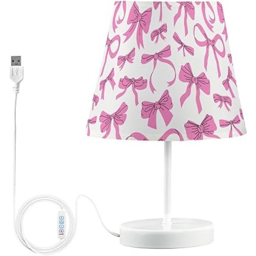 Kcldeci Lamps for Bedrooms Pink Bows Silk Bow-Knot Bedside Table Lamps Nightstand Lamps for Living Room Reading Bed Side End Table S