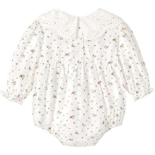 Curipeer Infant Baby Girls Floral Ruffle Romper Long Sleeve Flower Print Ruffled Outfits Jumpsuit 3M-2T