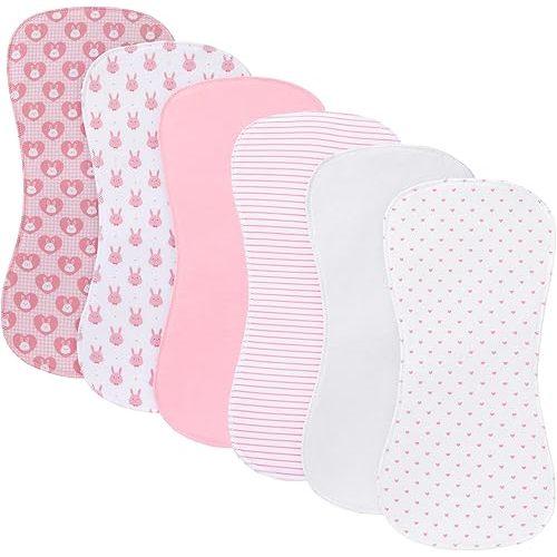 6 Pack Cotton Baby Burp Cloths Extra Absorbent Soft for Baby Boys and Girls (Pink-ftz)
