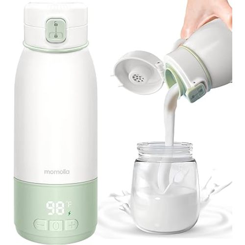 Portable Milk Warmer for Travel, 17 oz Capacity, 3 Min Fast Heating & Long Battery Life, Baby Bottle Warmer for Breast Milk and Water On-The-Go, Pasteurization Mode, Meets Full Day Feeding Needs