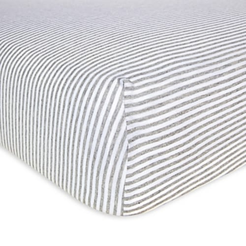 Burt's Bees Baby® Bee Essentials Stripe Organic Cotton Fitted Crib Sheet in - Heather Grey
