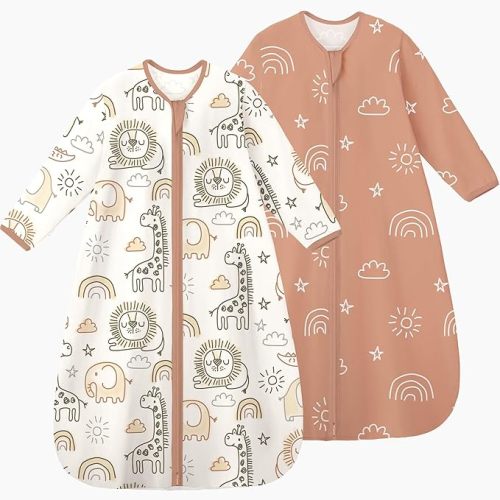 Yoofoss Baby Sleep Sack 6-12 Months Long Sleeve Wearable Blanket Baby 100% Cotton 2-Way Zipper 0.5 Tog Infants Sleeping Sack, Lightweight(Medium)