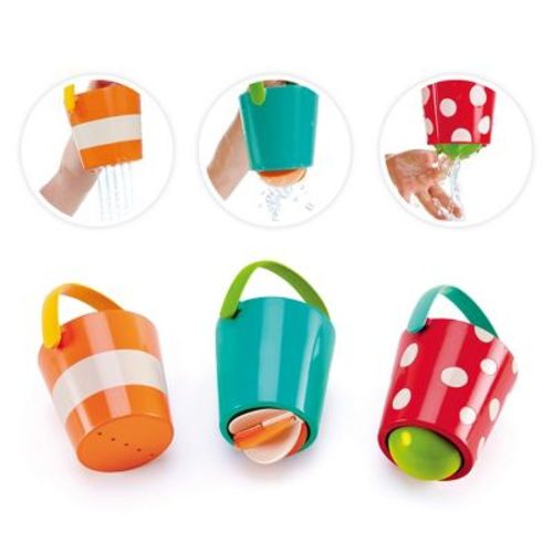 Hape Happy Buckets Set W/ 3 Water Wheel Bath Time Toys For Toddlers