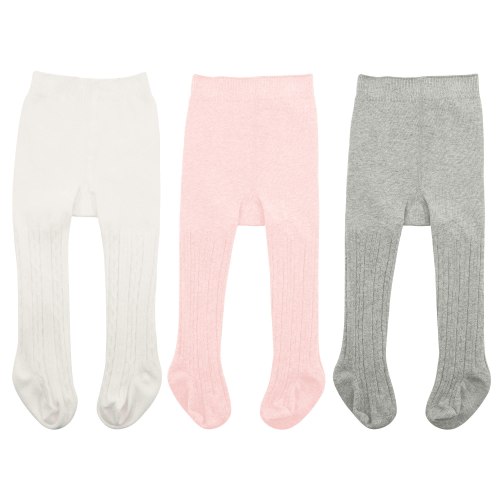 American Trends Infant Soft Tights Thick Cable Knit Leggings Stockings Cotton Pantyhose for Newborn Infant Toddler Baby Girl Tights Ballet Pink & Ivory White & Light Grey S