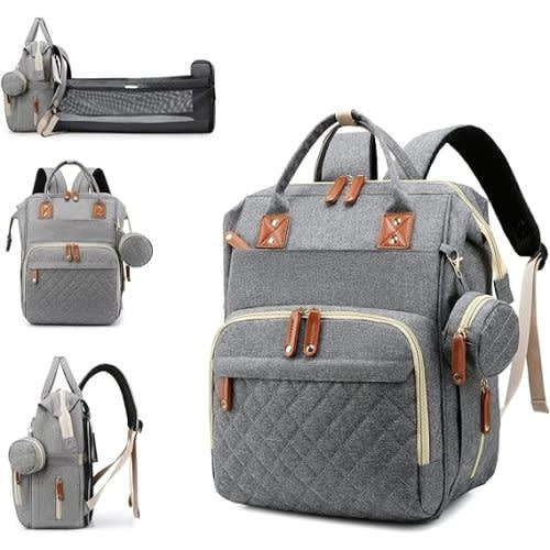 Diaper Bag with Changing Station, Waterproof 3 in 1 Baby Diaper Backpack with Foldable Changing Pad, Large Travel Back Pack for Baby Girl Boy, Grey