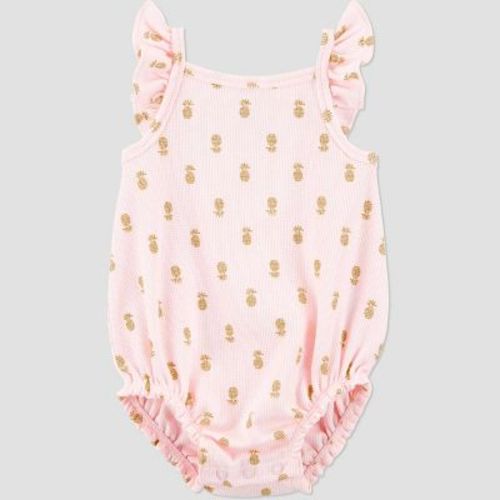 Carter's Just One You® Baby Girls' Pineapple Textured Romper - Pink 18M: Cotton-Polyester Blend, Flutter Sleeves, Crotch Snap