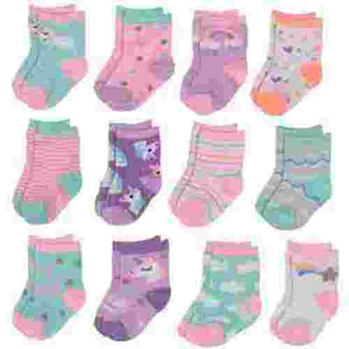 Rising Star Infant Crew Socks 0-24 Months Baby Boy (12 Pack) - Unicorns and Rainbows