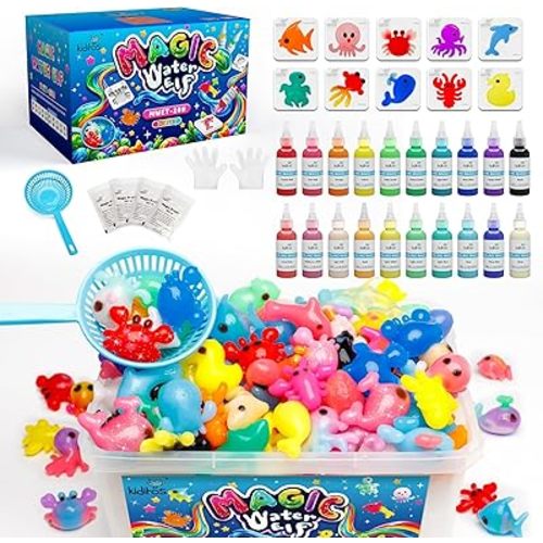 Kiditos Magic Water Elf Toy Kit, Aqua Fairy Water Gel Kit-20 Magic Gels&10 Molds–Make Your Own Water Pets & Squishy Toys–Fun Summer DIY Craft Kit, Birthday Gifts & Party Favors for Kids Ages 3+