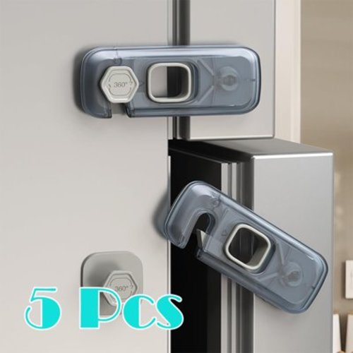5-Pack Child Proof Refrigerator Locks with Sticky Adhesive Pads, Child Safety Locks for Doors, RV Refrigerator, Oven, and Cabinets