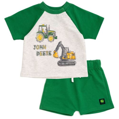 John Deere Newborn Baby Boys French Terry T-Shirt and Shorts Outfit Set Green 6-9 Months
