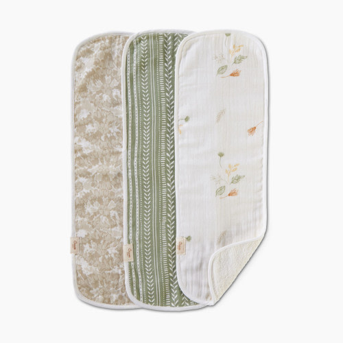 Crane Baby Cotton Muslin and Terry Burp Cloth Set (3 Pack) - Willow Ecru/Green