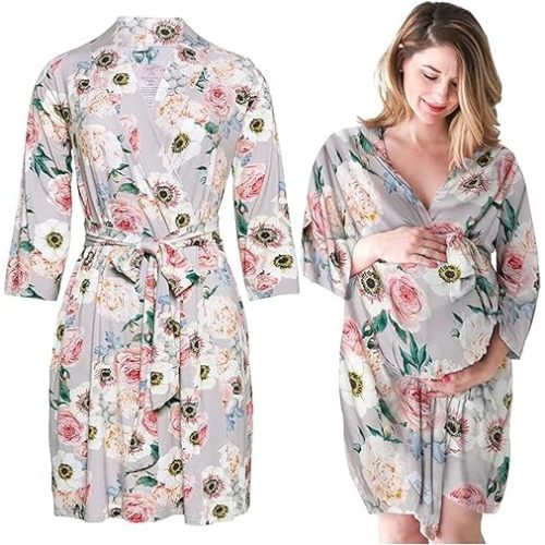 Posh Peanut Maternity Robe for Hospital Delivery - Soft Viscose from Bamboo Postpartum Robe for Women Nursing & Lounging