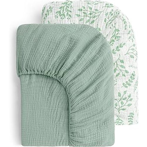 Yoofoss Muslin Crib Sheets for Boys Girls 100% Cotton Fitted Baby Crib Sheet 2 Pack Soft and Breathable for Standard Crib Mattress & Toddler Mattress 52"x28" Leaves&Green
