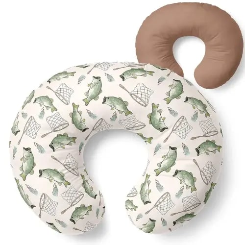 Pobibaby 1-Pack Premium Nursing Pillow Cover - Ultra Soft & Stretchy 96% Cotton, Breastfeeding Pillow Cover for Baby Boys and Girls (Gone Fishing)