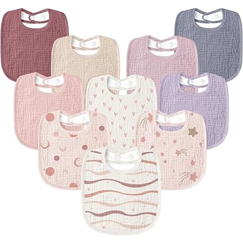 Susurration Bavoirs en mousseline pour bébé 10Pack Bavoirs bandana carrés doux et réglables pour bébés filles et garçons