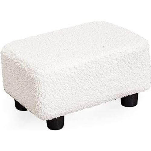 CAROLMADE Small Foot Stool Ottoman 15.4" Sherpa Footstool with Legs Under Desk Footrest for Living Room Bedroom and Office,Fluffy White