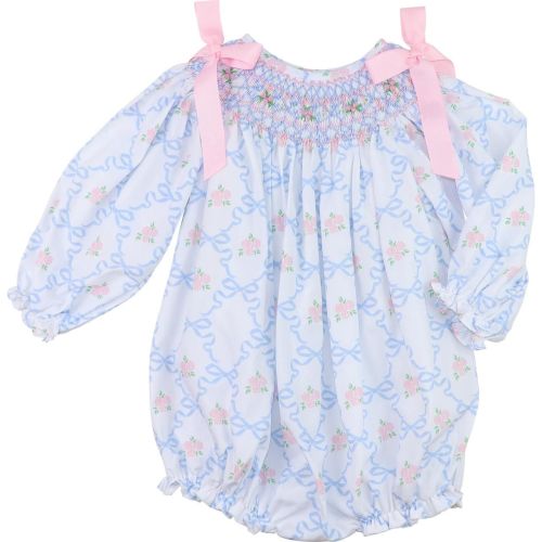 Pink And Blue Ribbon And Rose Smocked Bubble – Cecil & Lou