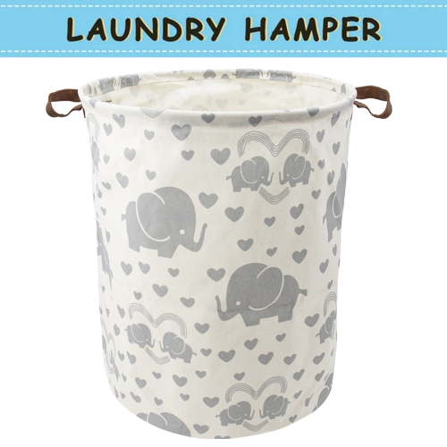 Howarmer Large Canvas Laundry Hamper, Laundry Basket for and , s Clothes Hamper with Lid, Cute s s Storage Bin Organizer Animal Room Decor, Gray Elephant with Love