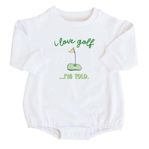 I Love Golf Graphic Sweatshirt Bubble Romper | White