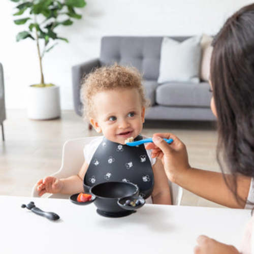 Mickey Mouse Black and White Silicone Bib +Catch-All Pocket | Bumkins