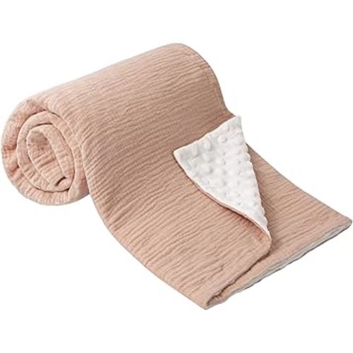 Baby Blankets for Unisex Boys Girls, Soft Nursery Crib Blankets with Muslin Cotton Front and Dotted Fleece Back for Newborns Toddlers 30x40inch (Orange Fudge)