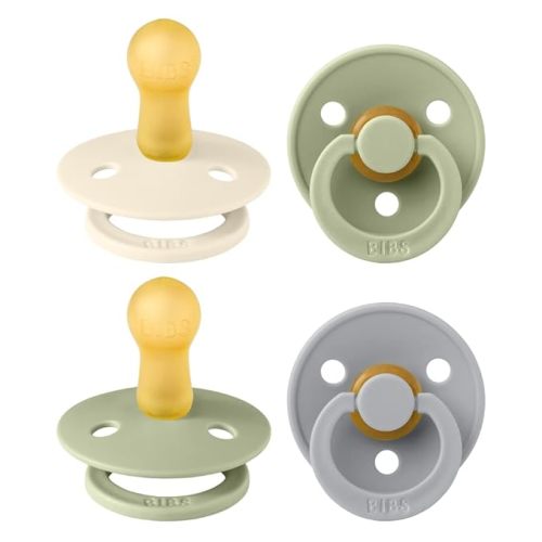 BIBS Colour Soother 4-Pack | BPA Free Dummy Pacifier | Round Nipple | Natural Rubber Latex | Made in Denmark | Size 6-18 Months | Iron Mix